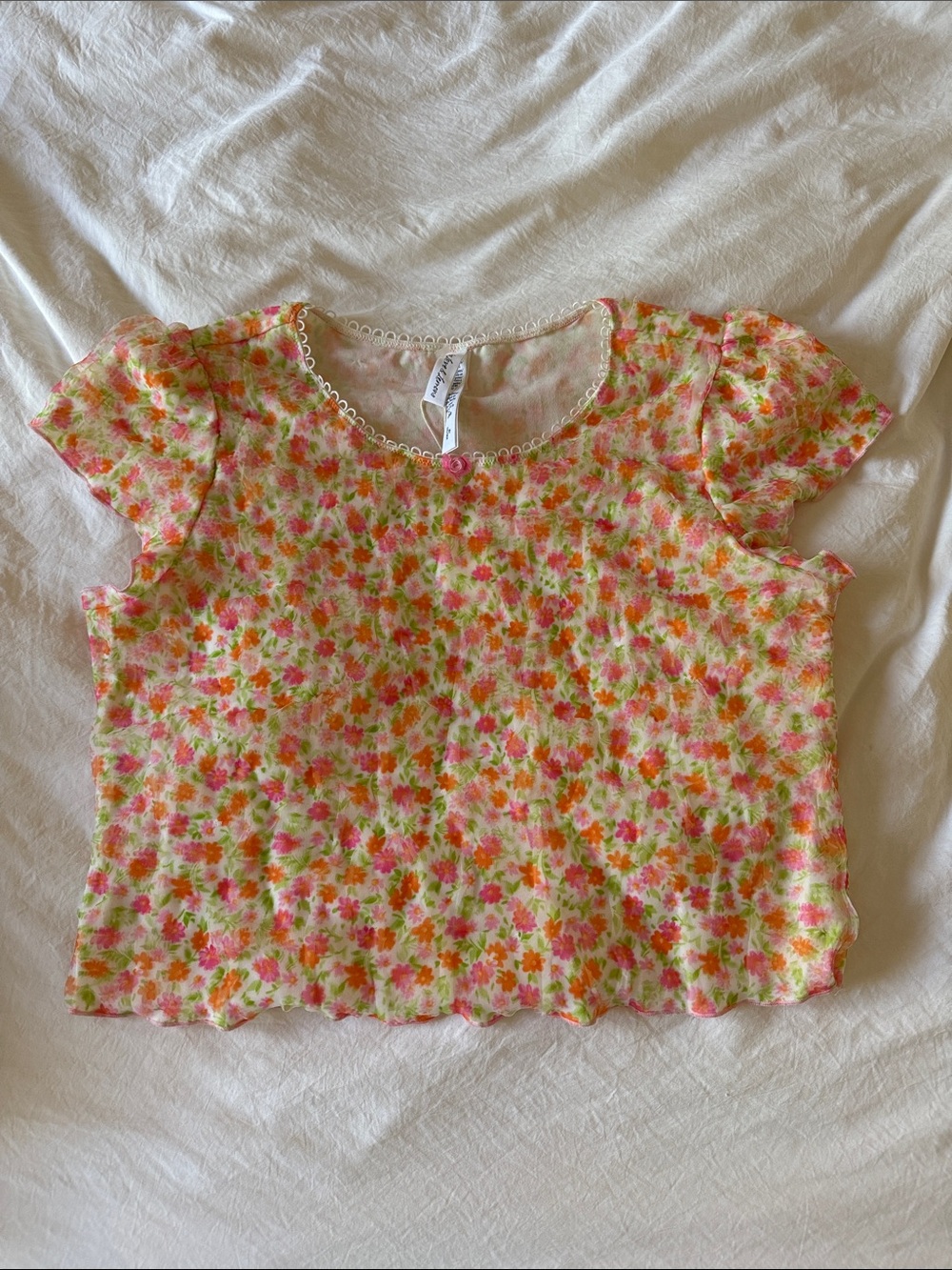 For Love & Lemons Pink and Orange Floral Short Sleeve Top
